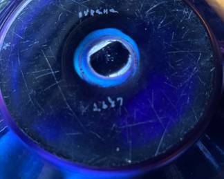 Frederick Carder Steuben Blue Aurene Iridescent Bowl. Measures 8" D x 4" H. Photo 3 of 3.