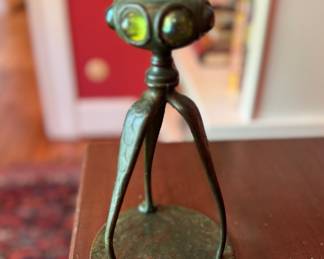 Tiffany Studios Painted Bronze Tripod Candle Holder with Favrile Glass Cabochons.