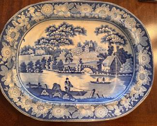 19th Century Staffordshire Transferware Turkey Platter in Wild Rose Pattern . Measures 18" x 14". Photo 1 of 3.