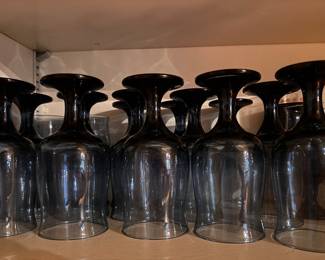 Libby Tulip Dusky Blue Glasses: Set of 17 Water Goblets & Set of 16 Wine Glasses