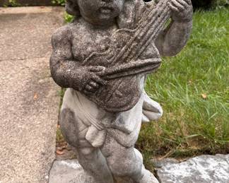 Putti Playing Violin Garden Statue.
