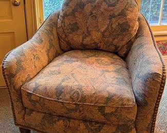 Sherrill Furniture Upholstered Barrel Chair with Nailhead Trim. Measures 33" W x 36" D with 20" Seat Height. Photo 1 of 5.