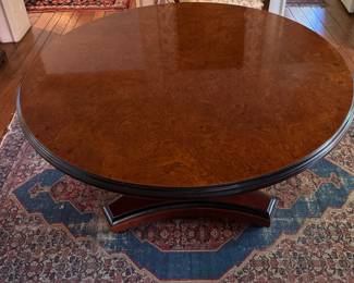 Art Deco Style Burl Wood Entry Table Likely Ash or Walnut. Measures 48" D x 29" H with 28" Clearance. Photo 2 of 4.