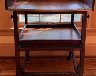 Vintage Butler's Tray Table Bar Cart on Casters. Measures 25" W x 18" D x 32" H to Base. Photo 4 of 5.