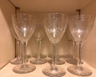 Set of 11 Crystal Wine Glasses Likely Seneca Atomic Starburst.