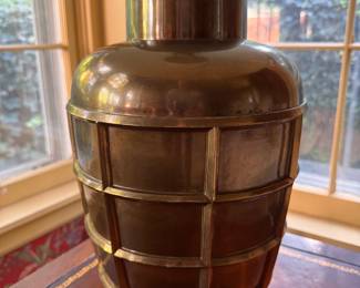 Ethan Allen Strapped Ginger Jar Brass Table Lamp. Measures 30" H. Photo 2 of 2.