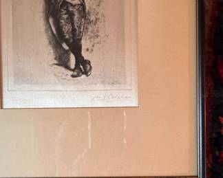 "The Mandolin Player," Etching Signed by James J. Calahan (1841 - 1910). Photo 2 of 2.