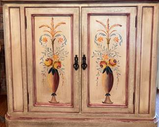 Hand-Painted French Provincial Cabinet. Measures 43" W x 14" D x 36" H.
