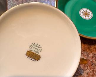 Richard Ginori Impero Green Porcelain -- Set of 4 Demitasse & Saucers -- Set of 5 Green Cups & Saucers -- Set of 12 Green Salad/Dessert Plates. Photo 3 of 3.