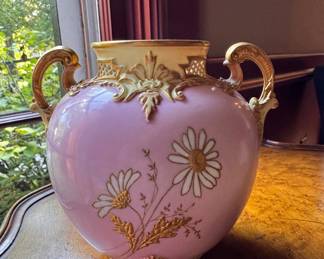 Royal Worcester Porcelain Two-Handle Urn. Measures 7" H x 8" At Widest. Photo 2 of 3.