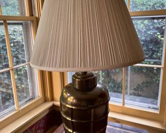 Ethan Allen Strapped Ginger Jar Brass Table Lamp. Measures 30" H. Photo 1 of 2.