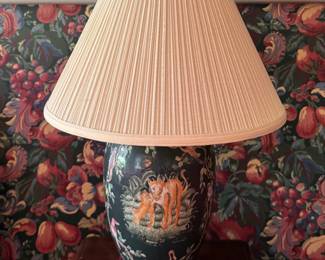 Chinoiserie Table Lamp with Lion Motif. Photo 1 of 2.