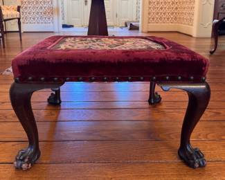 Antique Walnut Needlepoint Bench with Claw Feet. Measures 23" x 19" x 15" H. Photo 1 of 3.