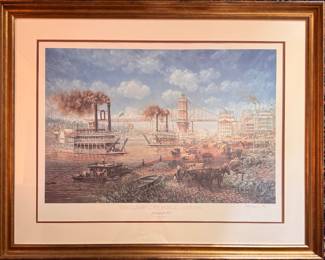 "The Queen City Public Landing 1874" Signed and Numbered Lithograph by Frank McElwain. Measures 41" W x 32" H Overall. Photo 1 of 3.