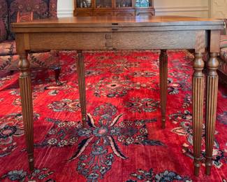 Flip Top Game Table with Scallop Edge. Measures 36" x 36" x 29" H with 25" Clearance When Open; 36" W x 18" D When Closed. Photo 3 of 5