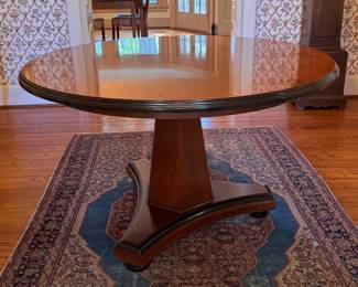 Art Deco Style Burl Wood Entry Table Likely Ash or Walnut. Measures 48" D x 29" H with 28" Clearance. Photo 1 of 4.