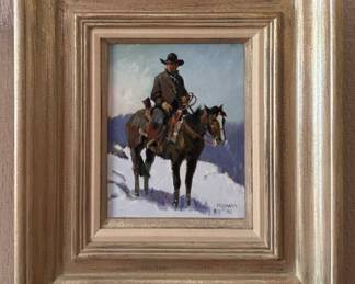 "Riding The North Fork" Oil on Canvas, Signed by Artist Joe Ferrara. Measures 8" x 10"; 16" x 18" Overall. Photo 1 of 3.