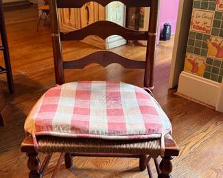 Vintage Ladderback Chair with Cane Seat & Cushion - 3 Available. Each Measures 19" Seat Height.
