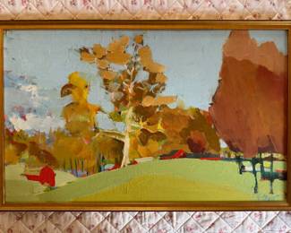 Autumn at Heatherington Farm, Signed by Artist K. Muir. Measures 26" x 17" H Overall. Photo 1 of 2.