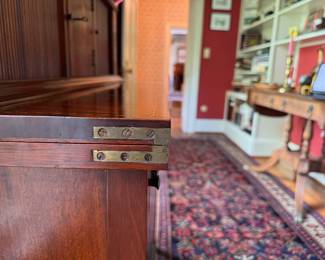 Flame Mahogany Flip Front Secretary with Articulated Doors and Satinwood Inlay. Measures 36" W x 18" D x 44" H. Photo 5 of 7.
