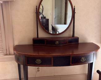 John Widdicomb Mahogany Vanity with Mirror. Measures 47" W x 20" D x 30" H with 24" Clearance. Photo 1 of 3.