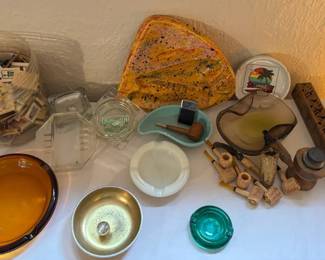 Vintage Ashtrays, Match Books, Corncob Pipes