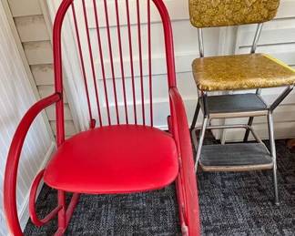 Vintage Cosco 2 Step Stool Chair, Vintage Red Metal Rocking Chair