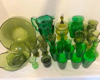 Assorted Green Glass Serving Ware