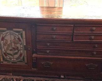 Vintage Wood Dresser w Stained Glass Style Door
