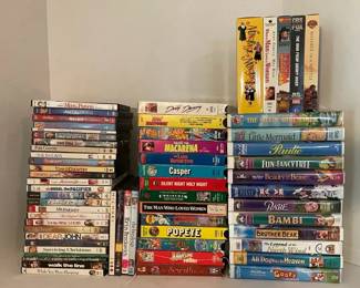 Collection of VHS Tapes DVDS Disney, Kids Movies, Rom Coms, More