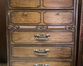 Vintage Pressed Wood Chest of 5 Drawers