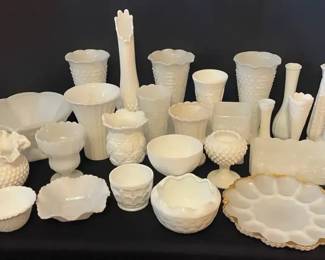 Huge Milk Glass Mystery Lot Includes Hobnail Grape Patterns