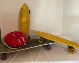 Two Vintage Penny Boards, Vintage Skateboard, Helmet