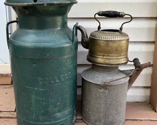 Vintage Painted Metal Milk Can, Wabashry Oil Can, Metal Tea Kettle