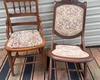 Vintage Wood Upholstered Fabric Folding Rocker Chair