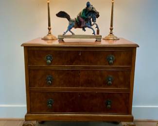Burled three drawer chest