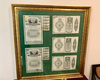 Framed Imperial Russian bonds from 1919-1921
