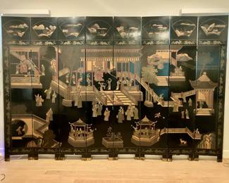 Massive 8-panel chinoiserie room divider 144” w, 96” h