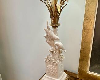 Pair of 1940s blanc de chine bird lamps