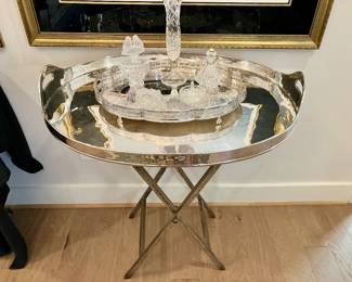 Silver plate butlers tray with folding silver plate stand