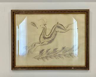 19th c ornamental penmanship stag drawing