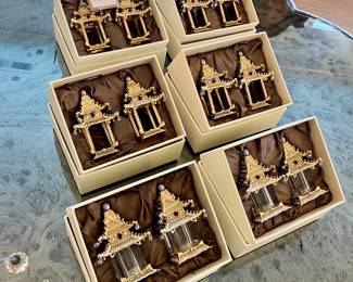 Set of L’Objet pagoda napkin rings and salt/pepper shakers