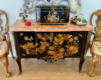Louis XV style lacquered marble top commode