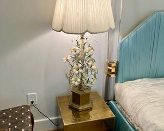 Pair of 1960s tole painted lily lamps