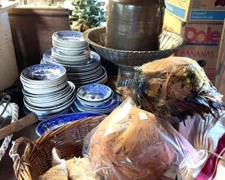Antique Ladies Feather Hats, Blue Willow China and much more.