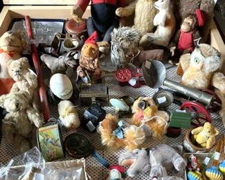 Just a sampling of Steiff, Tin Toys & Holiday Items...Visit the Holiday Tables/Tent