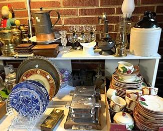 Franciscan Apple Dinner Ware, Stoneware, Pottery, Crystal & Oil Lamps.