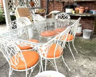 Large Wrought Iron & Glass Top Patio Set...lets fire up the barbque
