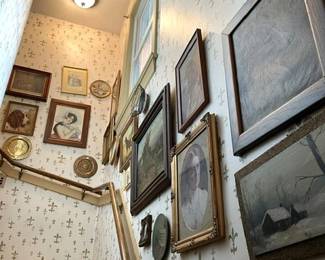 Wall are covered with Prints, Paintings, Folk Art, Porcelain and more