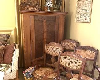 Single Door & Bottom Drawer Wardrobe, Matching set of 4 Victorian Cane Seat & Back Chairs.